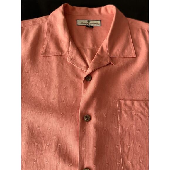 TOMMY BAHAMA RELAX Deep Coral 100% Silk Camp Shirt sz L - Picture 2 of 7